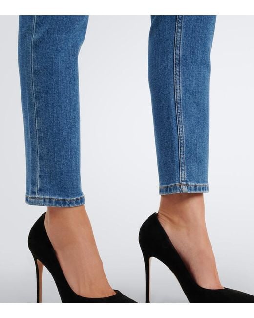 Jeans Cropped Con Cinturon Balmain de color Blue