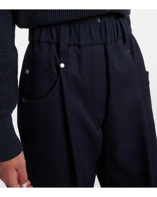 Brunello Cucinelli Blue Monili Cotton-Blend Straight Pants