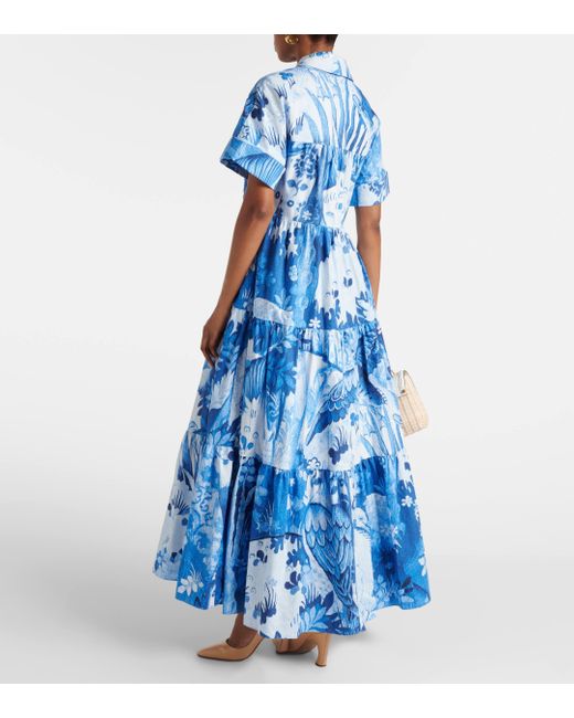 Erdem Blue Printed Cotton Poplin Shirt Dress