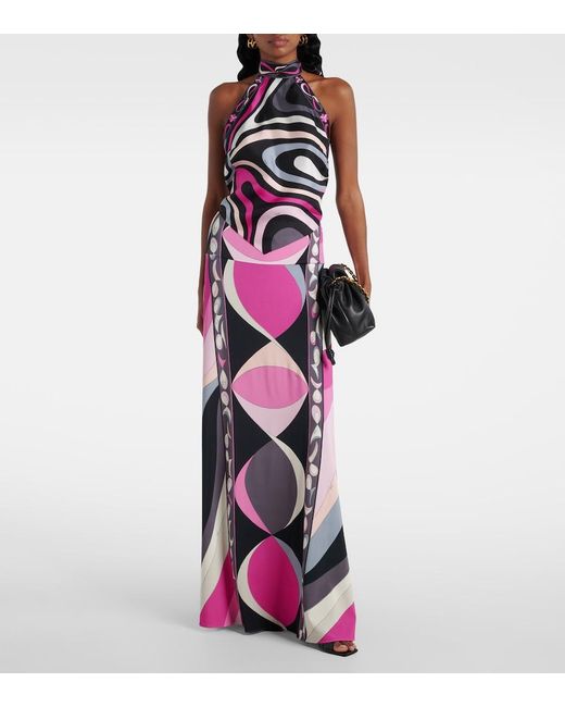 Emilio Pucci Pink Marmo Jersey Satin Maxi Skirt
