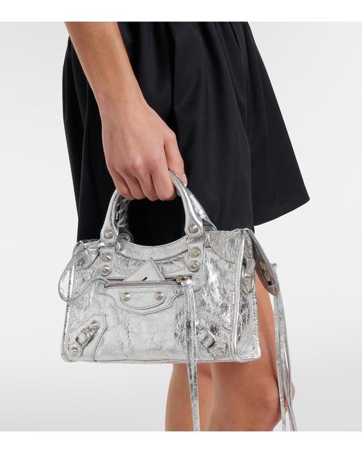 Balenciaga Gray Le City Small Metallic Leather Tote Bag