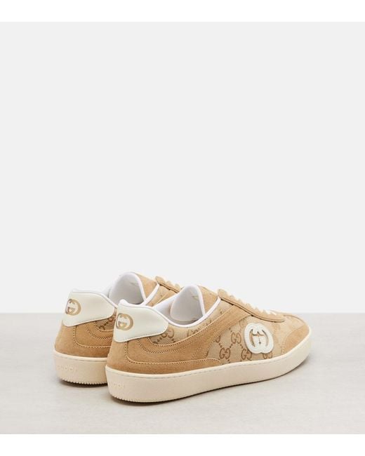 Gucci Natural G75 Gg Canvas Suede-Trimmed Sneakers