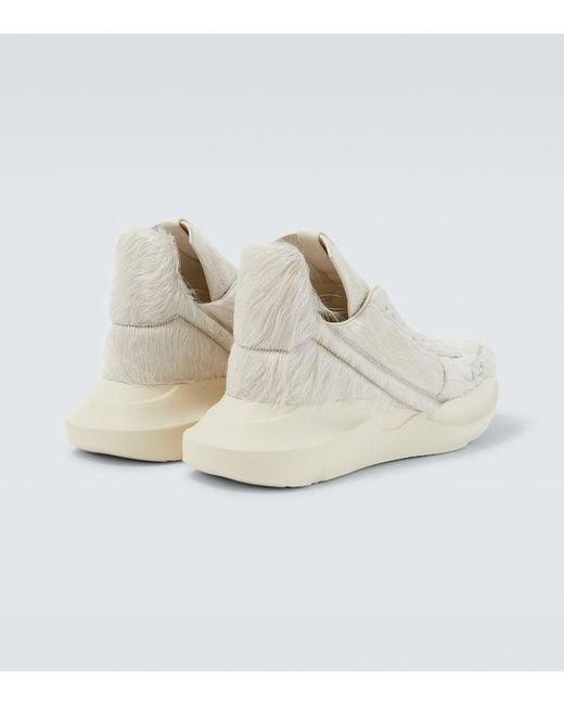 Rick Owens White Calf Hair Sneakers for men
