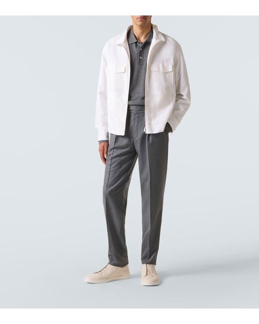 Zegna Gray Cotton And Silk Polo Shirt for men