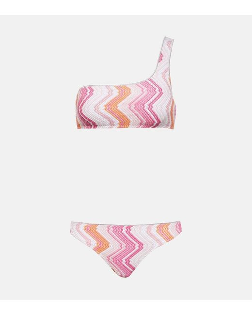 Bikini monospalla a zig-zag di Missoni in Pink