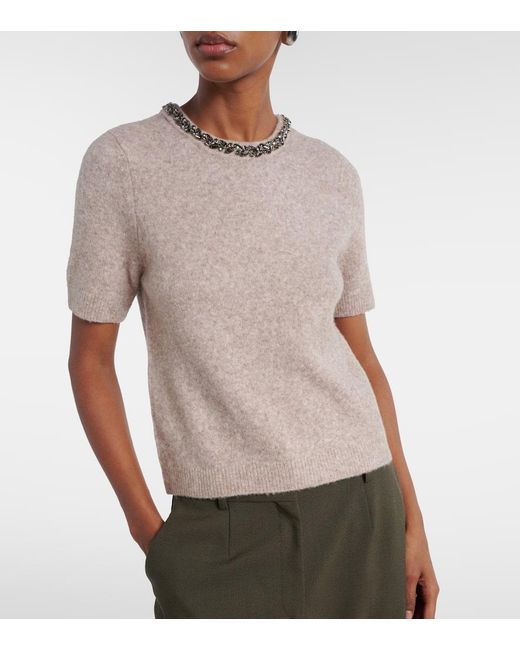 Velvet Natural Briana Embellished Wool-Blend Top