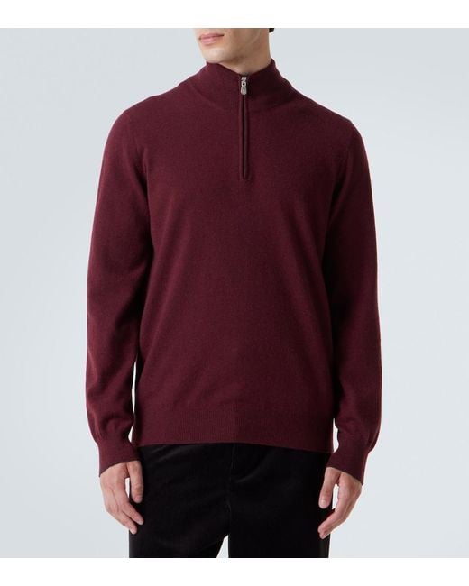 Brunello Cucinelli Red Cashmere Half-Zip Sweater for men