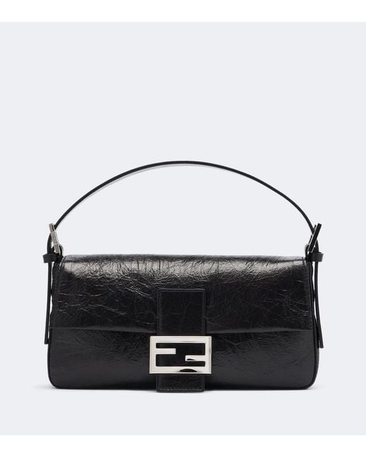 Fendi Black Baguette Small Leather Shoulder Bag