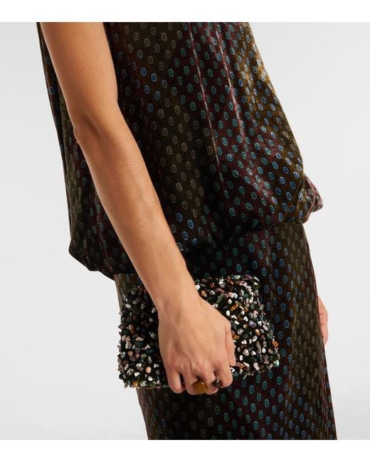 Dries Van Noten Black Bedrucktes Maxikleid Aus Satin