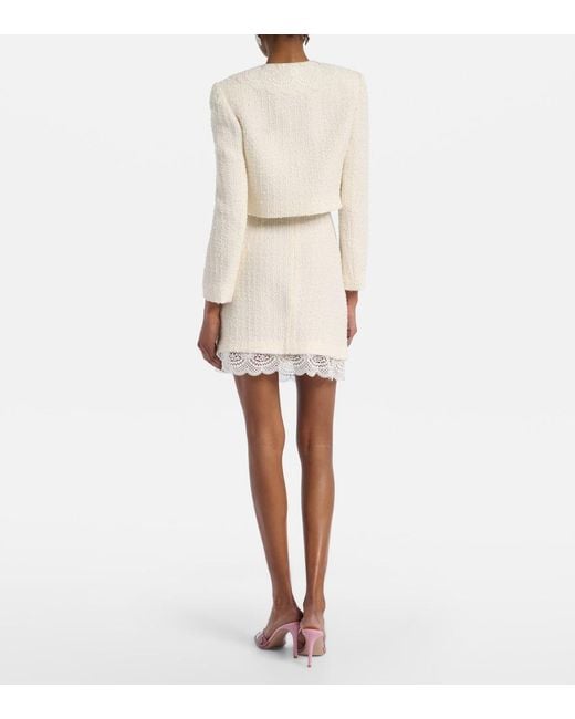Self-Portrait White Lace-Trimmed Boucle Miniskirt