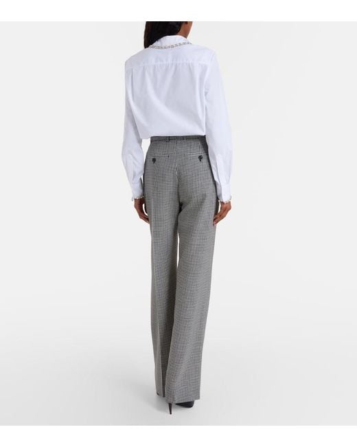 McQueen Gray Gingham Wool Wide-Leg Pants