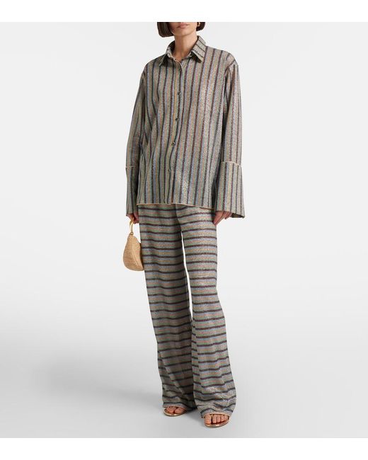 Oseree Gray Lumiere Striped Wide-Leg Pants
