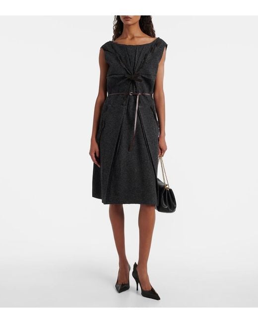 Prada Black Ruffled Virgin Wool Minidress