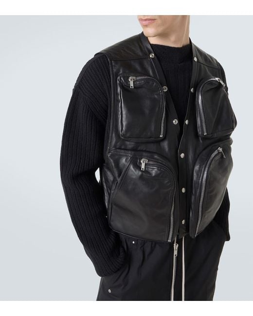 Rick Owens Black Leather Vest for men