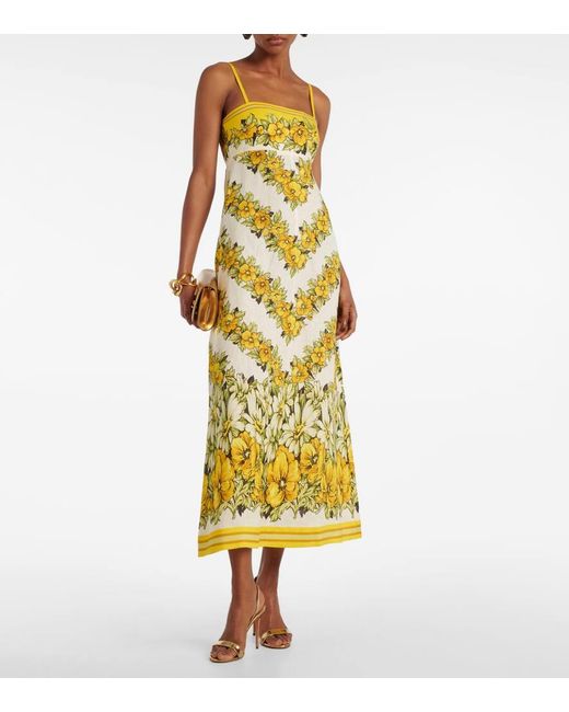 ALÉMAIS Yellow Gisela Floral-Print Midi Dress