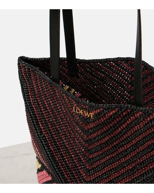 Loewe Red Paula's Ibiza Puzzle Fold Medium Striped Raffia Tote Bag