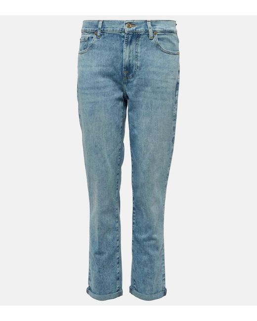7 For All Mankind Blue Mid-Rise Slim Jeans Josefina
