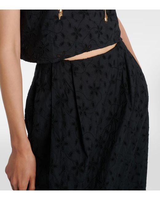 Posse Black Salma Embroidered Cotton Maxi Skirt