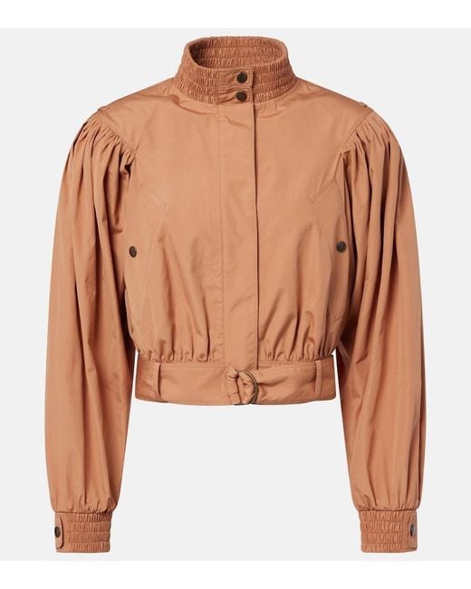 Chloé Brown Gathered Belted Cotton Poplin Jacket