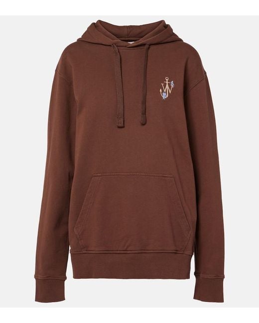 JW Anderson Women's Brown Printed Embroidered Cotton Jersey Hoodie