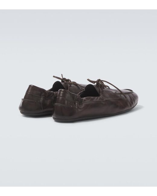Prada Brown Shuffle Leather Boat Shoes for men