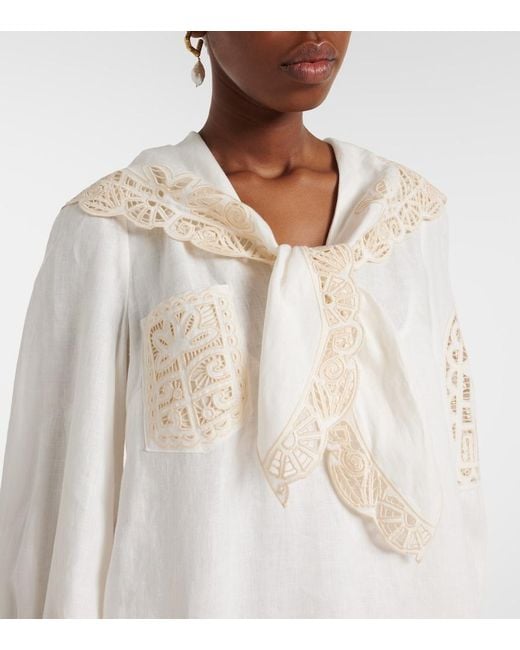 ALÉMAIS White X Lrnce Rosemary Embroidered Linen Midi Dress