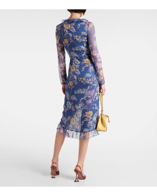 Etro Blue Floral Silk Wrap Dress