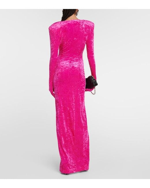 Vetements Pink Diva Gloves Velvet Maxi Dress