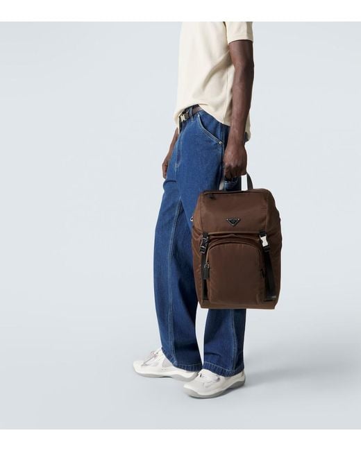 Prada Brown Re-Nylon Leather-Trimmed Backpack for men