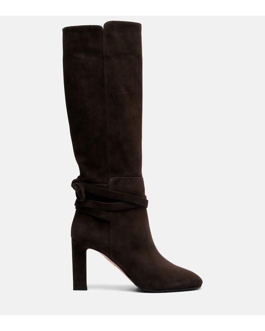 Aquazzura Black Very Bow 85 Suede Knee-High Boots