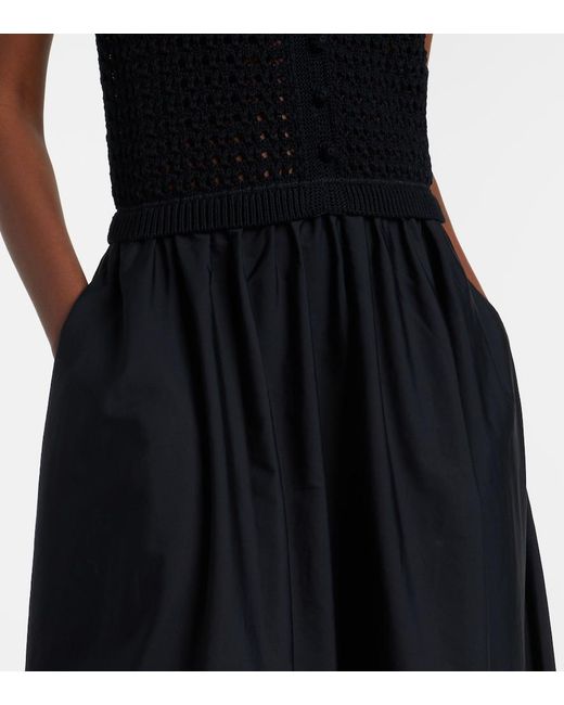 Polo Ralph Lauren Black Crochet-Trimmed Cotton Poplin Midi Dress