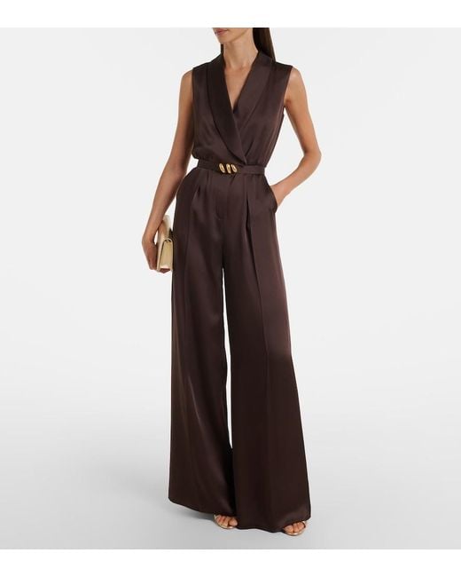 Max Mara Purple Belted Satin Jumpsuit
