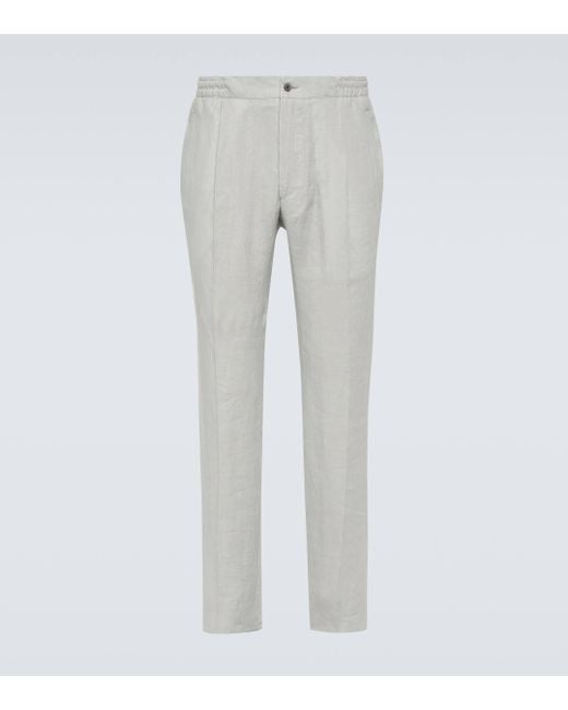 Kiton Gray Linen Straight Pants for men