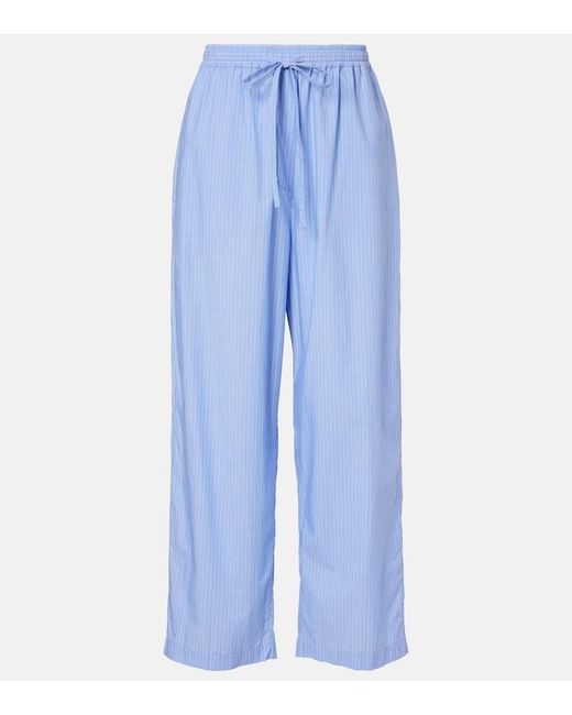 The Row Blue Orien Striped Cotton Wide-Leg Pants
