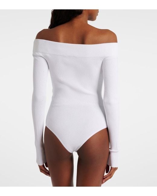 Alaïa White Ribbed-Knit Off-Shoulder Bodysuit