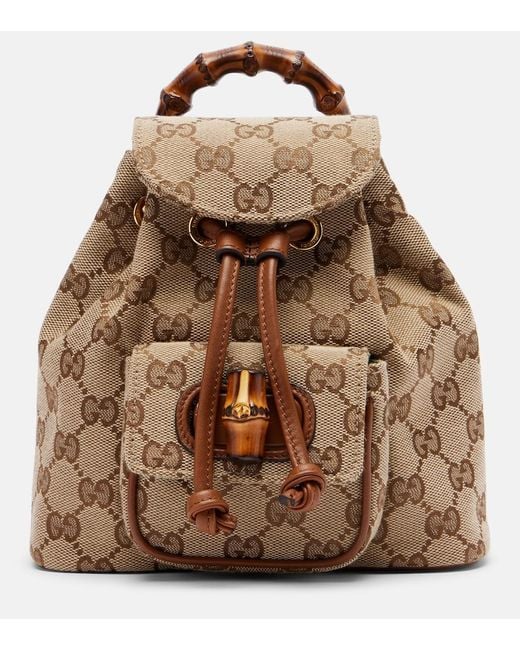 Gucci Brown Bamboo Medium Leather-Trimmed Canvas Backpack