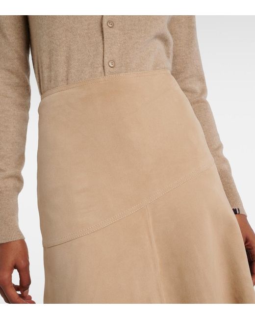 Yves Salomon Natural Suede Midi Skirt