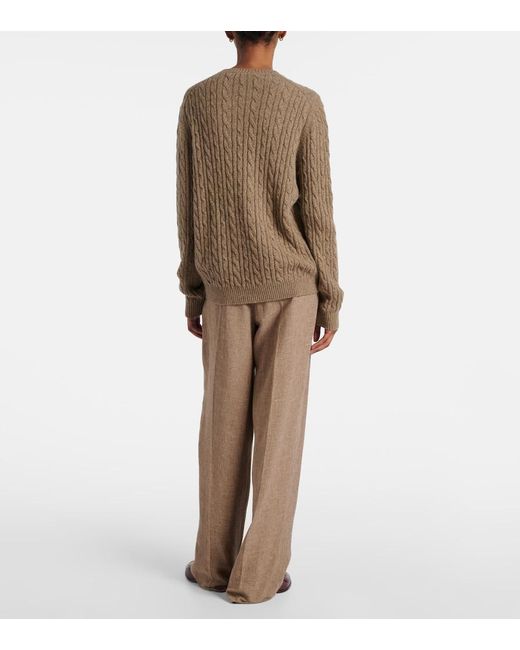 Loro Piana Brown Cable-Knit Cashmere Sweater
