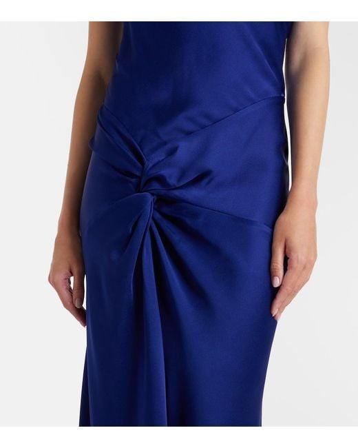 Victoria Beckham Blue Gathered Crepe Satin Gown