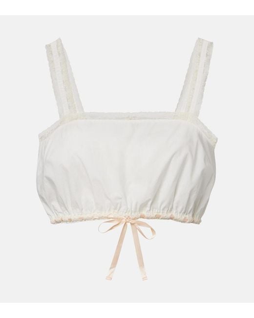 Posse White Alma Lace-Trimmed Cotton Crop Top
