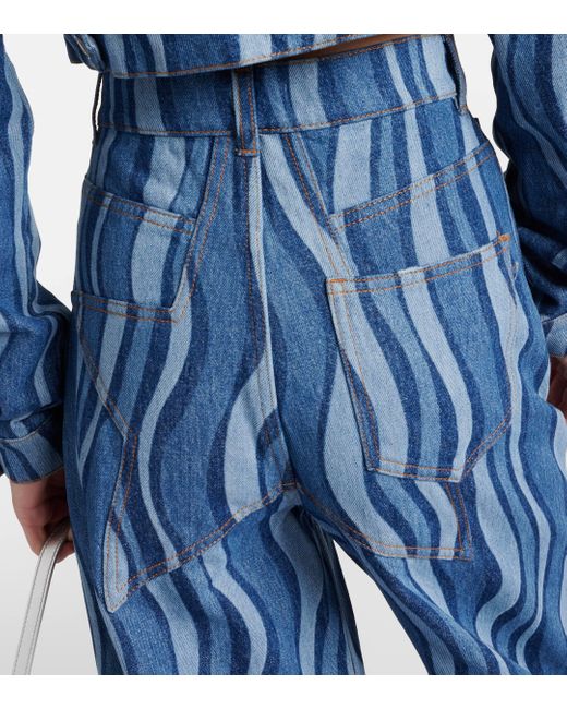 Jean Large Taille Haute Imprimé À Ornement Sunray Area en coloris Blue