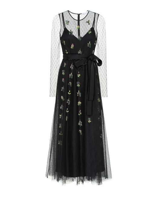 RED Valentino Black Embellished Embroidered Tulle Gown