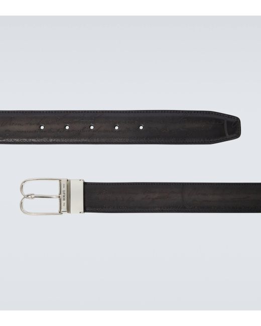 Berluti Multicolor B Volute Scritto Reversible Leather Belt for men