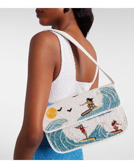 Staud Blue Tommy Beaded Sequined Shoulder Bag