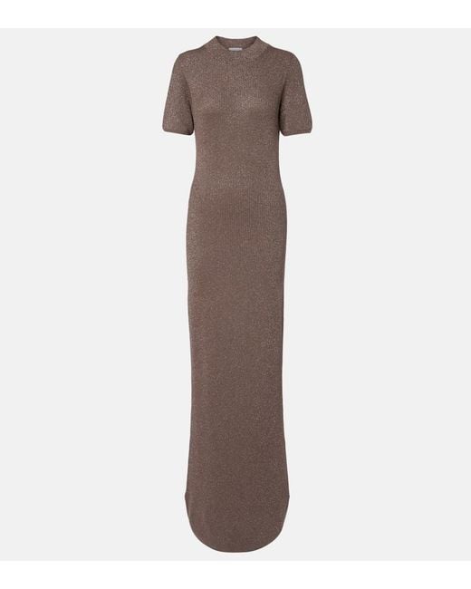 Brunello Cucinelli Brown Ribbed-Knit Cashmere-Blend Maxi Dress