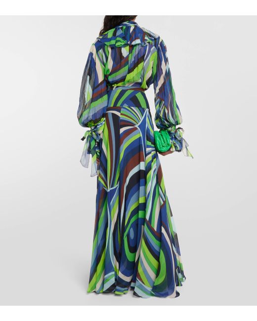 Emilio Pucci Green Printed Silk Chiffon Maxi Skirt