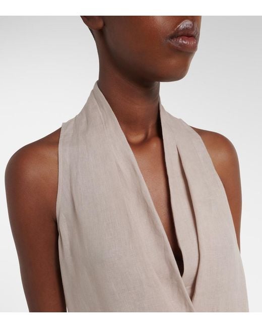 Brunello Cucinelli Natural Monili Halterneck Linen Wrap Top