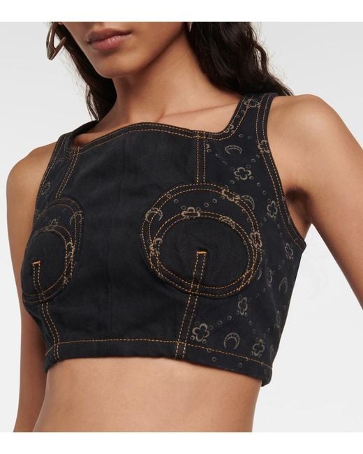 MARINE SERRE Black Regenerated Cropped Denim Bustier
