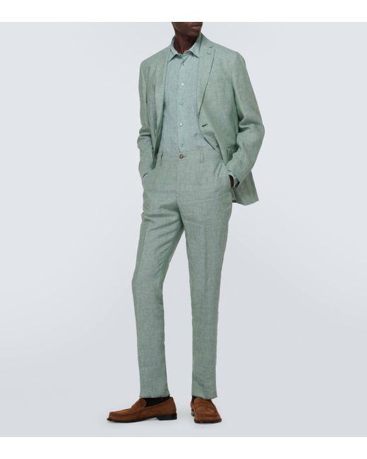 Etro Green Linen Slim Pants for men
