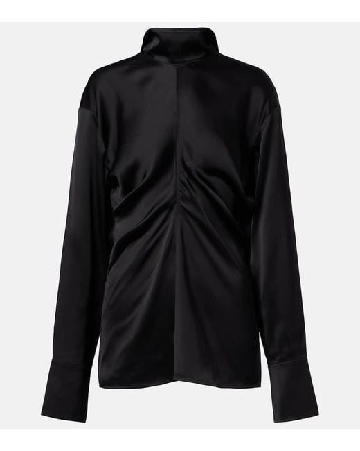 Totême  Black Gathered Satin Top